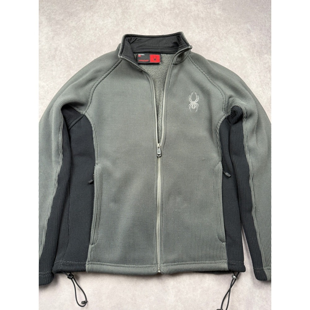 Spyder Mens S Waffle Knit Full Zip Fleece Lined Jacket Gray Black Casual Outdoor